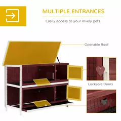 PawHut Bunny Hutch Outdoor 2-Tier Guinea with No-Leak Trays for Indoor and Outdoor 136 x 50 x 93cm - Red - 5