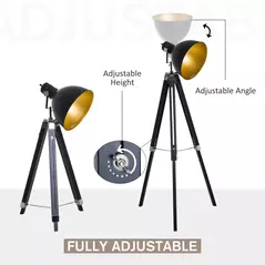 HOMCOM Tripod Floor Lamp, Spotlight Reading Lamp w/ Adjustable Height, Angle, Wood Legs for Living Room, Bedroom, Home, Office, Black and Gold - 5