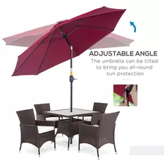 Outsunny 2.7M Garden Parasol Umbrella with Glass Fibre Ribs and Aluminium Frame, Tilting Sun Shade Shelter Canopy, Wine Red - 5
