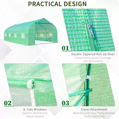 Outsunny Polytunnel Greenhouse with Windows and Door, Walk in Greenhouse for Garden, Backyard (6 x 3 M) - 6