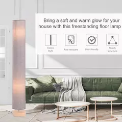 HOMCOM Floor Lamp for Living Room, 47" Modern Standing Lamp with Linen Shade, Wooden Base, Grey - 6