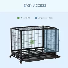 PawHut 43" Heavy Duty Metal Dog Crate Pet Cage with Tray Wheeled Dog Kennel - Black (Large) - 5