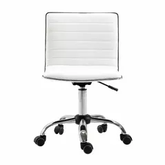 HOMCOM Adjustable Swivel Office Chair with Armless Mid-Back in PU Leather and Chrome Base - White - 7
