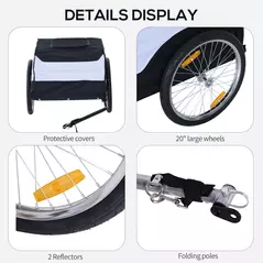 HOMCOM Bike Trailer Cargo in Steel Frame Extra Bicycle Storage Carrier with Removable Cover and Hitch (White and Black) - 6