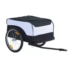 HOMCOM Bike Trailer Cargo in Steel Frame Extra Bicycle Storage Carrier with Removable Cover and Hitch (White and Black) - 1