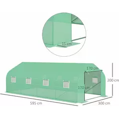 Outsunny Polytunnel Greenhouse with Windows and Door, Walk in Greenhouse for Garden, Backyard (6 x 3 M) - 3
