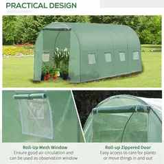 Outsunny Walk-in Polytunnel Greenhouse, Outdoor Garden Tunnel Greenhouse Tent with Zipped Roll-Up Door and 8 Mesh Windows, 4 x 2M - 6