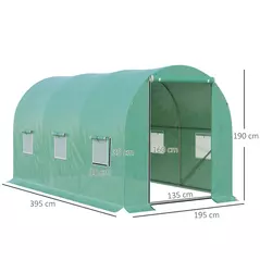 Outsunny 4 x 2 x 2 m Polytunnel Greenhouse with Roll-up Door and 6 Mesh Windows, Walk-in Garden Tunnel Warm House Tent with UV-resistant PE Cover and Galvanised Steel Frame, Green - 3