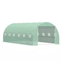 Outsunny 6 x 3 x 2 m Polytunnel Greenhouse with Roll-up Door and 12 Mesh Windows, Walk-in Garden Tunnel Warm House Tent with UV-resistant PE Cover and Galvanised Steel Frame, Green - 1