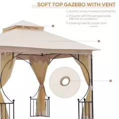 Outsunny 3 x 3(m) Garden Gazebo Patio Party Tent Shelter Outdoor Canopy Double Tier Sun Shade Metal Frame Netting, Beige - 4