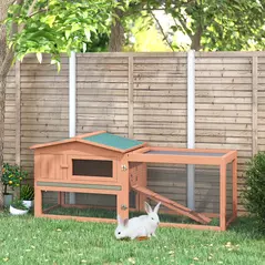 Pawhut Wooden Rabbit Hutch Guinea Pig hutch House 2 Tier with Rabbit Run for Outdoor Garden Backyard, 85 x 24 x 57cm - 2