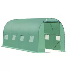 Outsunny Walk-in Polytunnel Greenhouse, Outdoor Garden Tunnel Greenhouse Tent with Zipped Roll-Up Door and 8 Mesh Windows, 4 x 2M - 1