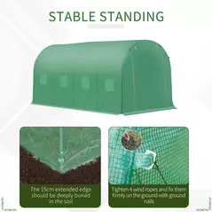 Outsunny Walk-in Polytunnel Greenhouse, Outdoor Garden Tunnel Greenhouse Tent with Zipped Roll-Up Door and 8 Mesh Windows, 4 x 2M - 5