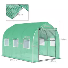 Outsunny Polytunnel Greenhouse with Windows and Door, Walk in Greenhouse for Garden, Backyard (3 x 2 M) - 3