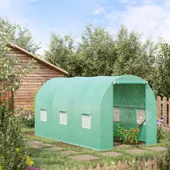 Outsunny 4 x 2 x 2 m Polytunnel Greenhouse with Roll-up Door and 6 Mesh Windows, Walk-in Garden Tunnel Warm House Tent with UV-resistant PE Cover and Galvanised Steel Frame, Green - 2
