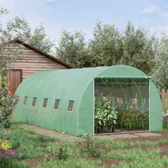 Outsunny 6 x 3 x 2 m Polytunnel Greenhouse with Roll-up Door and 12 Mesh Windows, Walk-in Garden Tunnel Warm House Tent with UV-resistant PE Cover and Galvanised Steel Frame, Green - 2