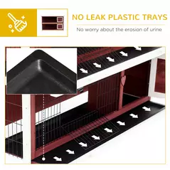 PawHut Bunny Hutch Outdoor 2-Tier Guinea with No-Leak Trays for Indoor and Outdoor 136 x 50 x 93cm - Red - 6