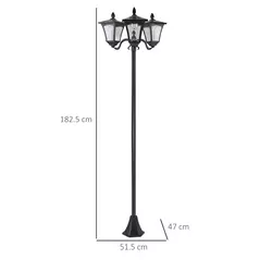 Outsunny 1.8m Traditional Victorian Style 3 Way Head Outdoor Garden Solar Post Lamp Sensor Dimmable LED Lantern Bollard Pathway IP44 – Black - 3