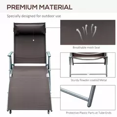 Outsunny Sun Lounger Steel Frame Outdoor Folding Chaise Texteline Lounge Chair Recliner with Headrest & 7 Levels Adjustable Backrest, Brown - 7