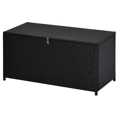 Outsunny 284 L Rattan Garden Storage Box, Outdoor Garden Storage Box with Gas Lift and Lockable Lid, Outdoor Wicker Rattan Chest Container for Garden Tools, 118 x 54 x 59 cm, Dark Brown - 1