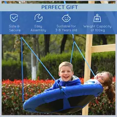HOMCOM Kid Nest Swing Seat Saucer Tree Swing 40 Inch/100cm for Outdoor Indoor Blue - 4