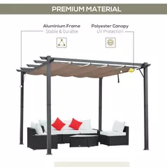 Outsunny 3m x 3m Pergola - Retractable Aluminium 3x3 Garden Shade for Outdoor BBQ & Gatherings, Family Use, Brown - 4