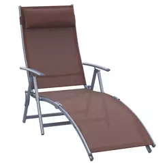 Outsunny Sun Lounger Steel Frame Outdoor Folding Chaise Texteline Lounge Chair Recliner with Headrest & 7 Levels Adjustable Backrest, Brown - 1