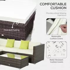 Outsunny Rattan Corner Sofa Set 4-Seater Outdoor Garden Sofa for Patio - Brown - 5