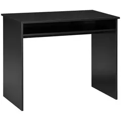 HOMCOM Modern Computer Desk, Home Office Table, Small Writing Desk with Storage Shelf, 90 x 50cm, Black Wood Grain - 1