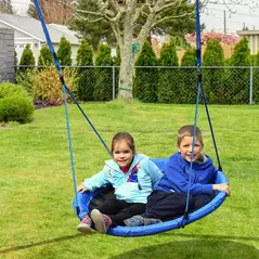 HOMCOM Kid Nest Swing Seat Saucer Tree Swing 40 Inch/100cm for Outdoor Indoor Blue - 2