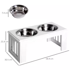 PawHut Raised Dog Feeding Bowls with Stand, Stainless Steel for Medium Dog, 58L x 31W x 25H cm - White - 3