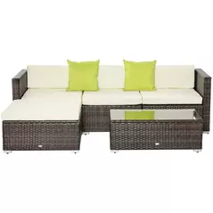 Outsunny Rattan Corner Sofa Set 4-Seater Outdoor Garden Sofa for Patio - Brown - 1