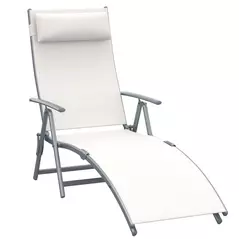 Outsunny Sun Lounger Steel Frame Outdoor Folding Chaise Texteline Lounge Chair Recliner with Headrest & 7 Levels Adjustable Backrest, Cream White - 1