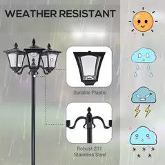 Outsunny 1.8m Traditional Victorian Style 3 Way Head Outdoor Garden Solar Post Lamp Sensor Dimmable LED Lantern Bollard Pathway IP44 – Black - 7