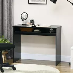 HOMCOM Modern Computer Desk, Home Office Table, Small Writing Desk with Storage Shelf, 90 x 50cm, Black Wood Grain - 7
