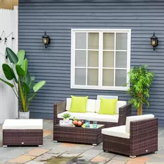 Outsunny Rattan Corner Sofa Set 4-Seater Outdoor Garden Sofa for Patio - Brown - 2