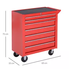 DURHAND 7-Drawer Tool Box on Wheels Tool Cabinet 150 Load with Lockable Swivel Castors, Red - 3