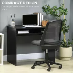 HOMCOM Modern Computer Desk, Home Office Table, Small Writing Desk with Storage Shelf, 90 x 50cm, Black Wood Grain - 6