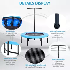 HOMCOM 40" Fitness Trampoline with Adjustable Handle, Rebounder Trampoline, Mini Jumper for Indoor Exercise Workout, Blue - 6