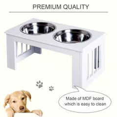 PawHut Raised Dog Feeding Bowls with Stand, Stainless Steel for Medium Dog, 58L x 31W x 25H cm - White - 6