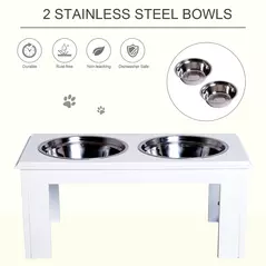 PawHut Raised Dog Feeding Bowls with Stand, Stainless Steel for Medium Dog, 58L x 31W x 25H cm - White - 5