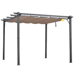 Outsunny 3m x 3m Pergola - Retractable Aluminium 3x3 Garden Shade for Outdoor BBQ & Gatherings, Family Use, Brown - 1