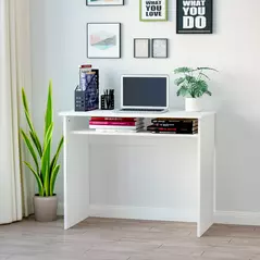 HOMCOM Modern Computer Desk, Home Office Table, Small Writing Desk with Storage Shelf, 90 x 50cm, White Wood Grain - 7