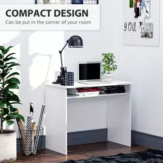 HOMCOM Modern Computer Desk, Home Office Table, Small Writing Desk with Storage Shelf, 90 x 50cm, White Wood Grain - 4