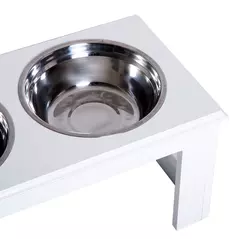 PawHut Raised Dog Feeding Bowls with Stand, Stainless Steel for Medium Dog, 58L x 31W x 25H cm - White - 9