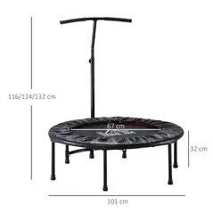 HOMCOM 40" Fitness Trampoline with Adjustable Handle, Rebounder Trampoline, Mini Jumper for Indoor Exercise Workout, Black - 3