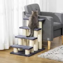 PawHut Dog Steps for Bed 4 Step Pet Stairs for Dog Cat ladder Scratch Post Grey - 2