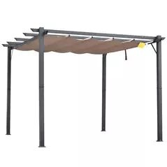 Outsunny 3m x 3m Pergola - Retractable Aluminium 3x3 Garden Shade for Outdoor BBQ & Gatherings, Family Use, Brown - 1