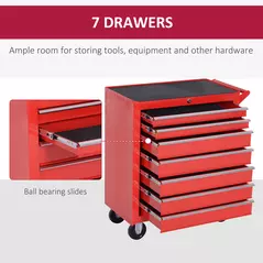DURHAND 7-Drawer Tool Box on Wheels Tool Cabinet 150 Load with Lockable Swivel Castors, Red - 4