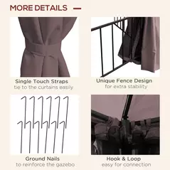 Outsunny 3 x 3(m) Hexagon Gazebo Patio Canopy Party Tent Outdoor Garden Shelter w/ 2 Tier Roof & Side Panel - Brown - 5